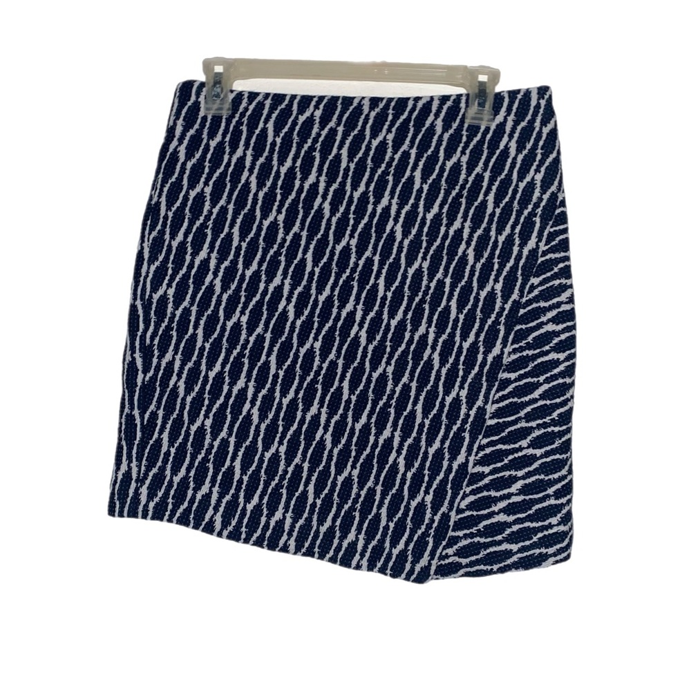 Loft S Blue White Geometric Print Mini Pencil Skirt